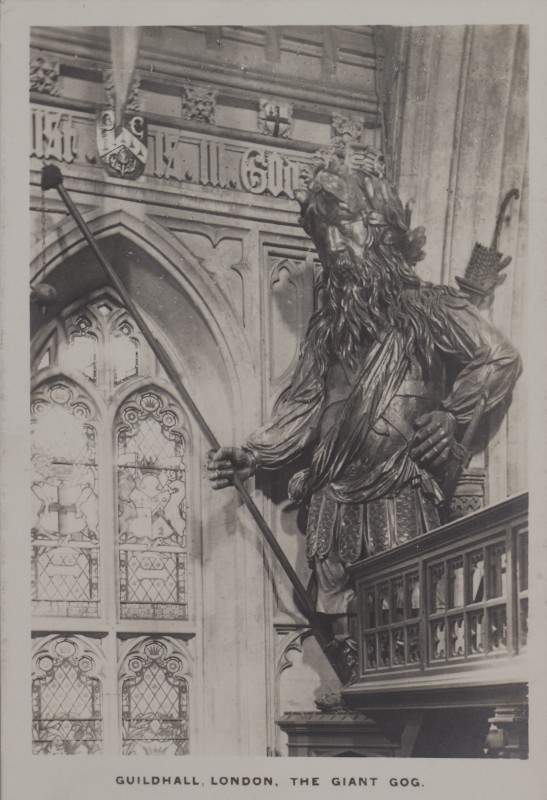 Drawing of a legendary giant next to a doorway
