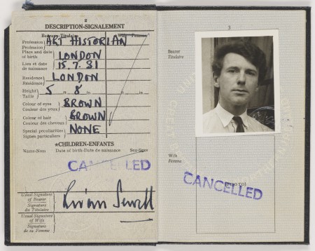 Scan of Brian Sewell's passport with portrait photograph on right page